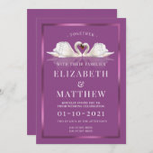 Pruim en witte kleur thema met zwanen kaart (Voorkant / Achterkant)