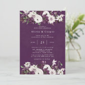 Pruim en witte Waterverf bloemenelegante bruiloft Kaart (Staand voorkant)