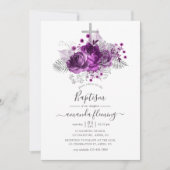 Pruim en zilver aquarel bloemendoop kaart (Voorkant)
