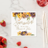 Pruim Geel Bloemig Goud Calligrafie Save The Date Servet (Insitu)