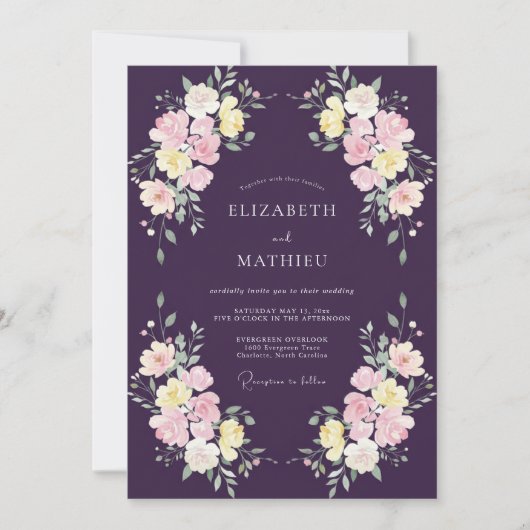 Pruim Gele Wilde Bloemen Bruiloft Kaart (Voorkant)