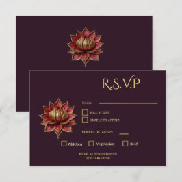 Pruim Gothische Responskaart Lotusbloem RSVP Kaartje