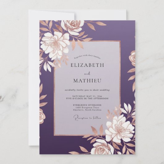 Pruim Goud Ranunculus Zachte Eucalyptus Bruiloft Kaart (Voorkant)