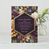 Pruim Goud Weelderige Flora Bruiloft Kaart (Staand voorkant)