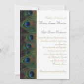 Pruim, gouden pauw veren bruiloft uitnodiging (Voorkant)