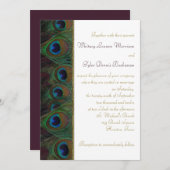 Pruim, gouden pauw veren bruiloft uitnodiging (Voorkant / Achterkant)