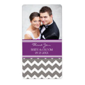 Pruim grijs chevron foto bruiloft labels (Voorkant)