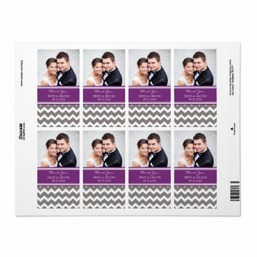 Pruim grijs chevron foto bruiloft labels (Full Sheet)