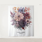 Pruim, Grijs, Koper en Stof Roos Bloemige Trouw Wandkleed (Voorkant)