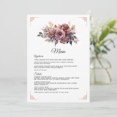 Pruim, Grijs, Koper en Stof Roos Bloemige Trouwfee Menu (Staand voorkant)
