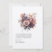 Pruim, Grijs, Koper en Stoffig Roos Bloemenbruilof Bedankkaart (Achterkant)