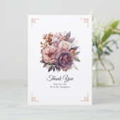 Pruim, Grijs, Koper en Stoffig Roos Bloemenbruilof Bedankkaart (Staand voorkant)