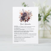 Pruim, Grijs, Koper en Stoffig Roos Bloemenbruilof Informatiekaartje (Staand voorkant)