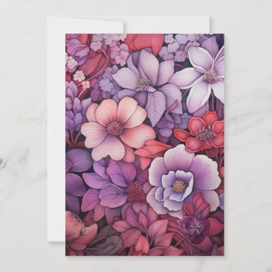 Pruim, grijs, koper en stoffig Roos Bloemenbruilof Kaart (Achterkant)