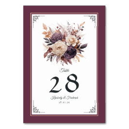 Pruim, Grijs, Koper en Stoffig Roos Bloemenbruilof Kaart