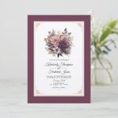 Pruim, Grijs, Koper en Stoffig Roos Bloemenbruilof Kaart (Staand voorkant)