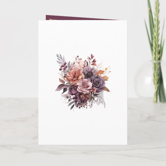 Pruim, Grijs, Koper en Stoffig Roos Bloemenbruilof Programma (Achterkant)