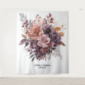 Pruim, Grijs, Koper en Stoffig Roos Bloemenbruilof Wandkleed (Voorkant)