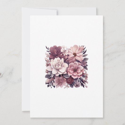 Pruim, Grijs, Koper en Stoffig Roos Bruiloft Kaart (Achterkant)