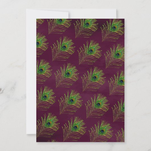 Pruim groene pauw veren moslim bruiloft kaart (Achterkant)