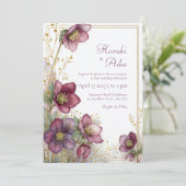Pruim Hellebore Goud Glitter Botanisch Frame Kaart (Staand voorkant)