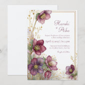 Pruim Hellebore Goud Glitter Botanisch Frame Kaart (Voorkant / Achterkant)