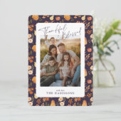 Pruim herfst gemustert Thanksgiving fotokaart Kaart (Staand voorkant)