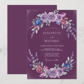 Pruim Indigo Aquarel Bruiloft Kaart (Voorkant / Achterkant)