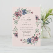 Pruim Indigo Wilde Bloemen Bruiloft Kaart (Staand voorkant)