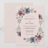 Pruim Indigo Wilde Bloemen Bruiloft Kaart (Voorkant / Achterkant)