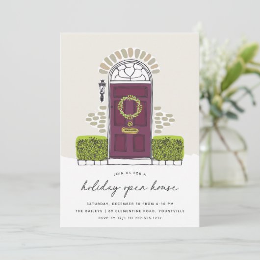 Pruim Kerstmisdeur | Kerstvakantie Open Huis Kaart (Staand voorkant)