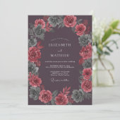 Pruim Krimson Dahlia Bruiloft Kaart (Staand voorkant)