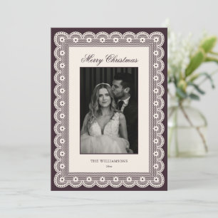 Pruim Lace Foto Elegant Vintage Prettig Kerstmis Feestdagenkaart