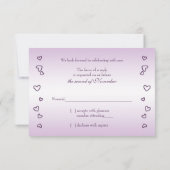 Pruim Lavendel Paarse Harten Trouw RSVP Kaart (Achterkant)