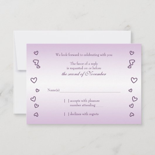 Pruim Lavendel Paarse Harten Trouw RSVP Kaart (Achterkant)