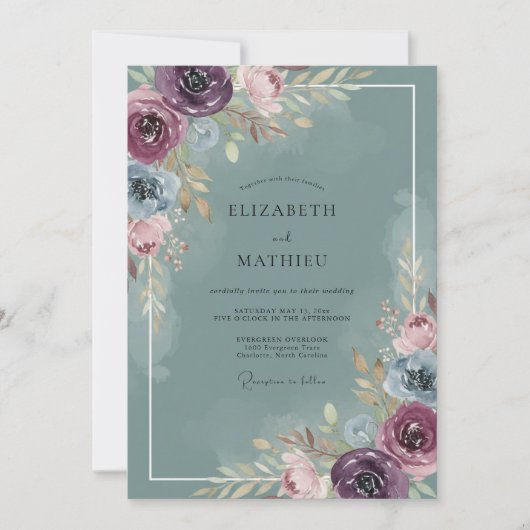 Pruim Leisteen Boeket Eucalyptus Bruiloft Kaart (Voorkant)