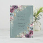 Pruim Leisteen Boeket Eucalyptus Bruiloft Kaart (Staand voorkant)