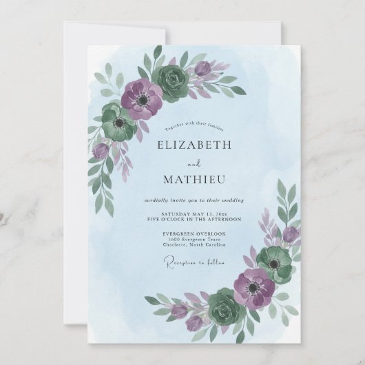 Pruim Maagdenpalm Loof Eucalyptus Bruiloft Kaart (Voorkant)