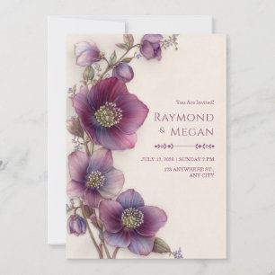 Pruim Magenta Hellebore Botanische Rand Bruiloft Kaart