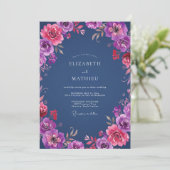 Pruim Magenta Ranunculus Eucalyptus Bruiloft Kaart (Staand voorkant)