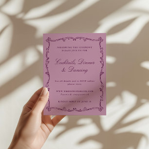 Pruim Mauve Barokke Frame Huwelijksreceptie Informatiekaartje