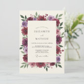 Pruim Mauve Ranunculus Eucalyptus Bruiloft Kaart (Staand voorkant)