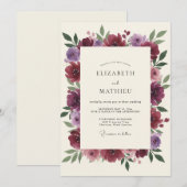 Pruim Mauve Ranunculus Eucalyptus Bruiloft Kaart (Voorkant / Achterkant)