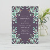 Pruim Mint Ranunculus Grijs Eucalyptus Bruiloft Kaart (Staand voorkant)