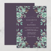 Pruim Mint Ranunculus Grijs Eucalyptus Bruiloft Kaart (Voorkant / Achterkant)