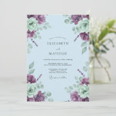 Pruim Mint Ranunculus Zachte Eucalyptus Bruiloft Kaart (Staand voorkant)
