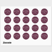 Pruim Moderne Initialen Monogram Huwelijk Ronde Sticker (Vel)