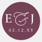 Pruim Moderne Initialen Monogram Huwelijk Ronde Sticker (Voorkant)