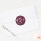 Pruim Moderne Initialen Monogram Huwelijk Ronde Sticker (Envelop)