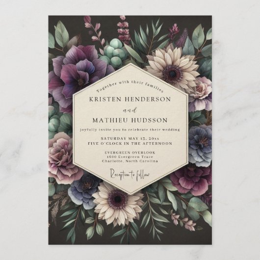 Pruim Moody Botanische Bruiloft Kaart (Voorkant)